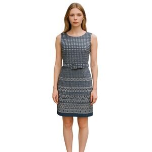 I Le New York Belted‎ Dress Navy & White Size 16 Chain Print Career Work Wear